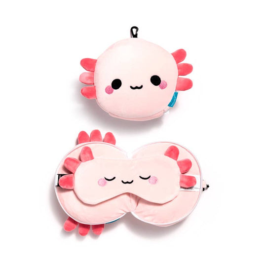 Maddie the Axolotl – Soft Travel Pillow & Sleeping Mask from Relaxeazzz