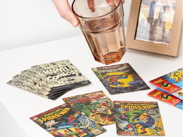 Spider-Man Comic Book Coaster Set – 8-Piece Underlay Set with Comic Art