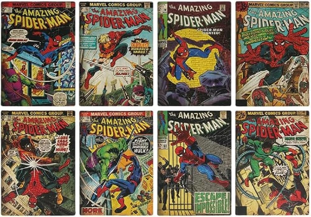 Spider-Man Comic Book Coaster Set – 8-Piece Underlay Set with Comic Art