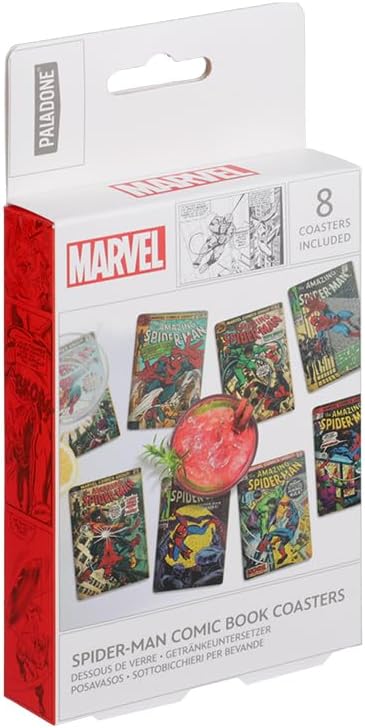 Spider-Man Comic Book Coaster Set – 8-Piece Underlay Set with Comic Art