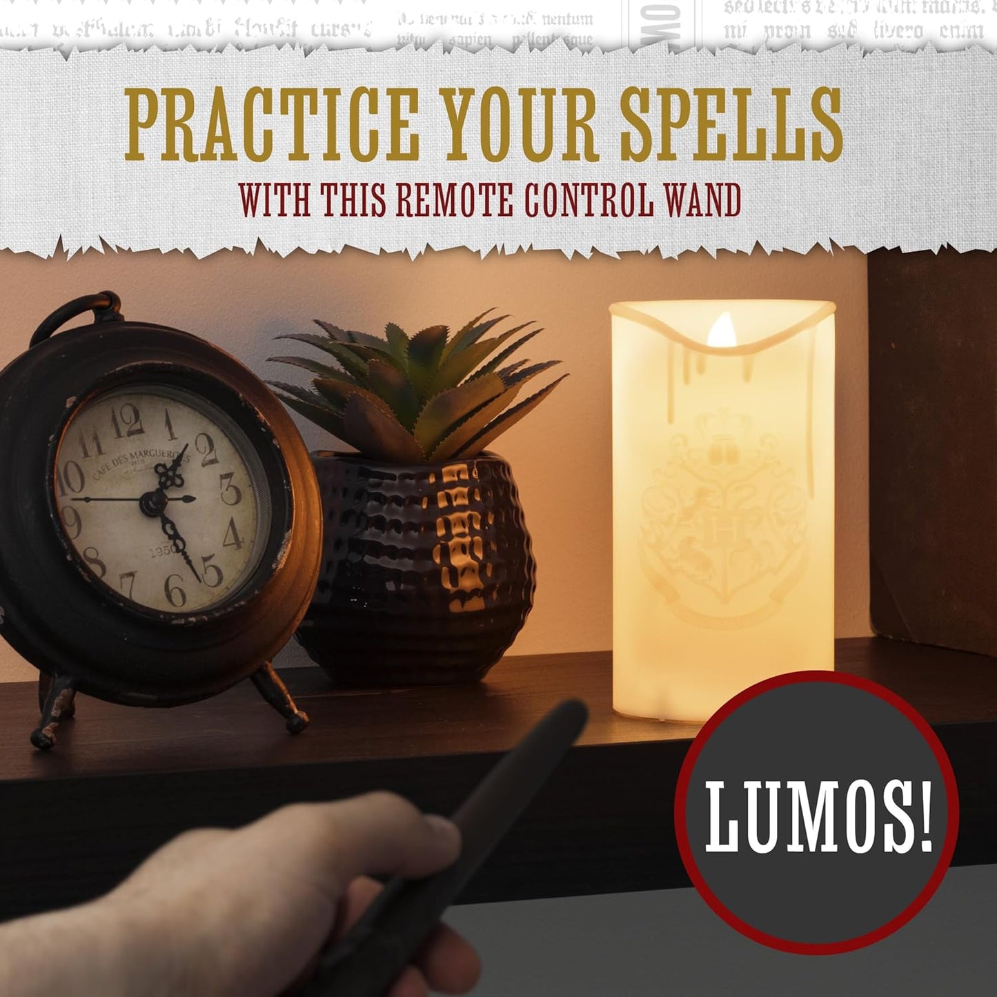 Harry Potter LED-ljus med Trollstavsfjärrkontroll – Hogwarts Emblem