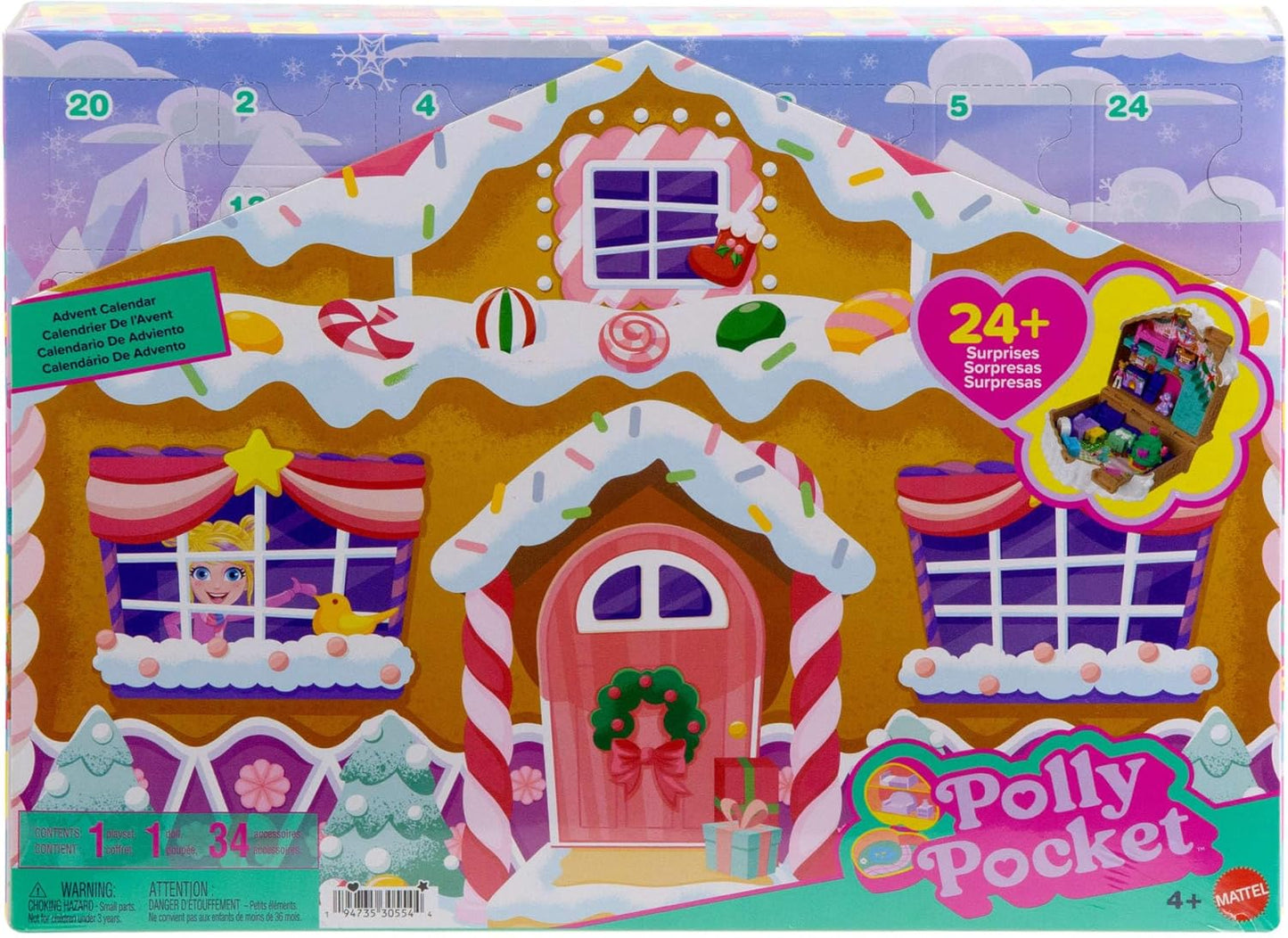 Polly Pocket Adventskalender – Pepparkakshus Playset med 24+ Överraskningar