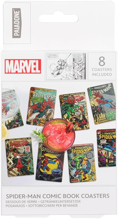 Spider-Man Comic Book Coaster Set – 8-Piece Underlay Set with Comic Art
